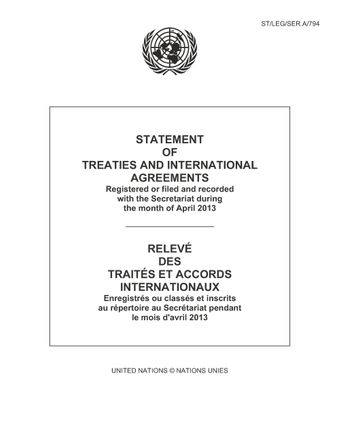 image of Statement of Treaties and International Agreements Registered or Filed and Recorded with the Secretariat During the Month of April 2013
