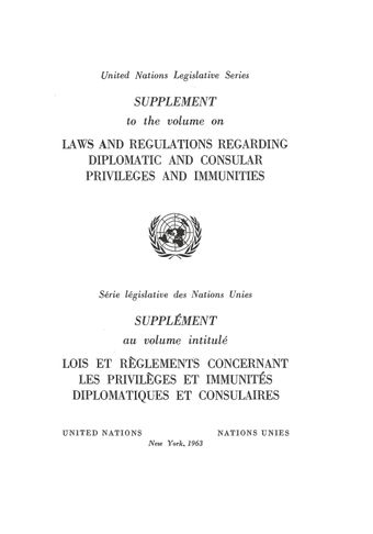 image of Supplement to the Volume on Laws and Regulations Regarding Diplomatic and Consular Privileges and Immunities