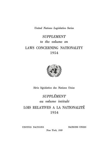 image of Supplement to the Volume on Laws Concerning Nationality 1954
