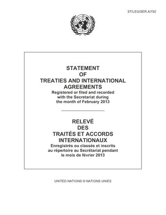 image of Statement of Treaties and International Agreements Registered or Filed and Recorded with the Secretariat During the Month of February 2013