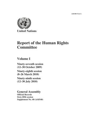 image of Report of the Human Rights Committee: 97th session; 98th session; 99th session
