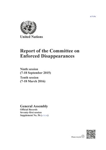 image of Report of the Committee on Enforced Disappearances Ninth Session (7-18 September 2015) Tenth Session (7-18 March 2016)