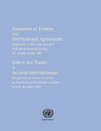 image of Traités et accords internationaux originaux classés et inscrits pendant le mois de Juillet 1992: No 1063