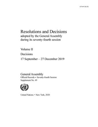 image of Resolutions and Decisions Adopted by the General Assembly During its Seventy-Fourth Session
