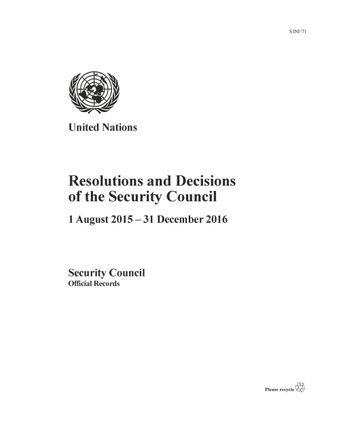 image of Resolutions and Decisions of the Security Council 2015-2016