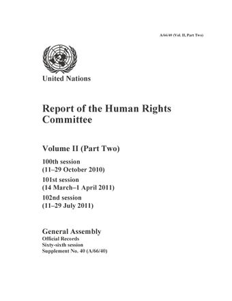 image of Report of the Human Rights Committee: Volume II (Part Two) – 100th session; 101st session; 102nd session
