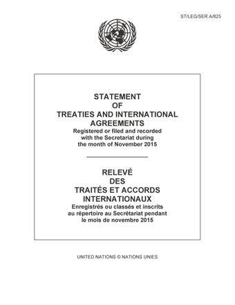 image of Traités et accords internationaux enregistrés pendant le mois de Novembre 2015: Nos 53052 à 53094