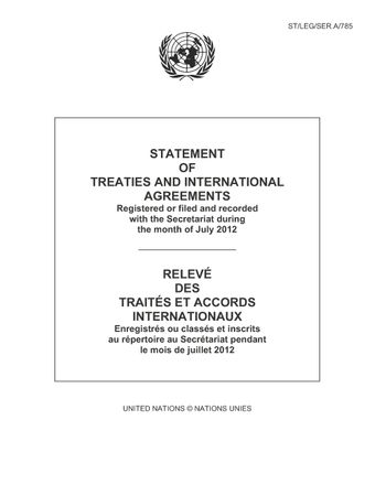 image of Statement of Treaties and International Agreements Registered or Filed and Recorded with the Secretariat During the Month of July 2012
