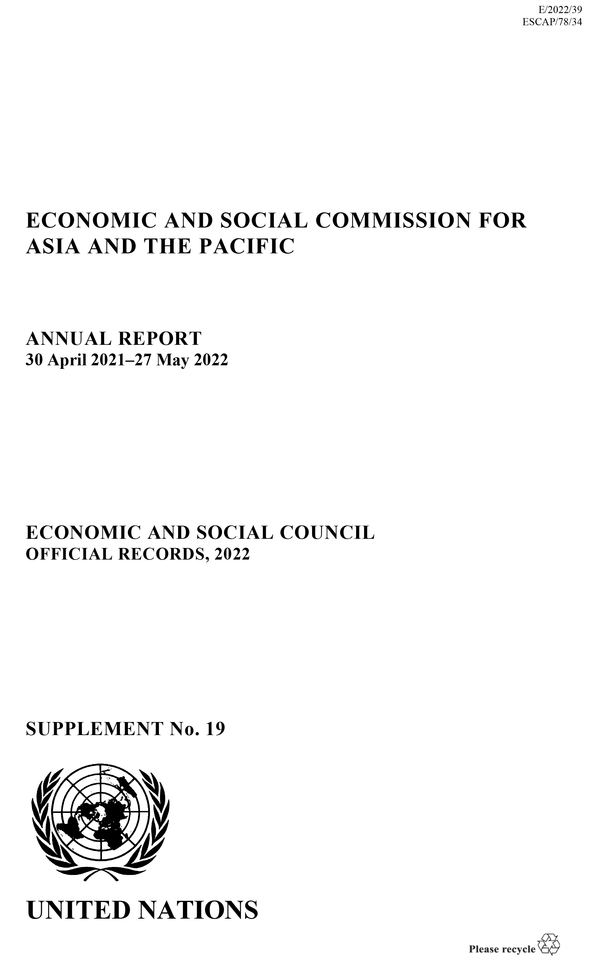 image of Annual Report of the Economic and Social Commission for Asia and the Pacific 2022