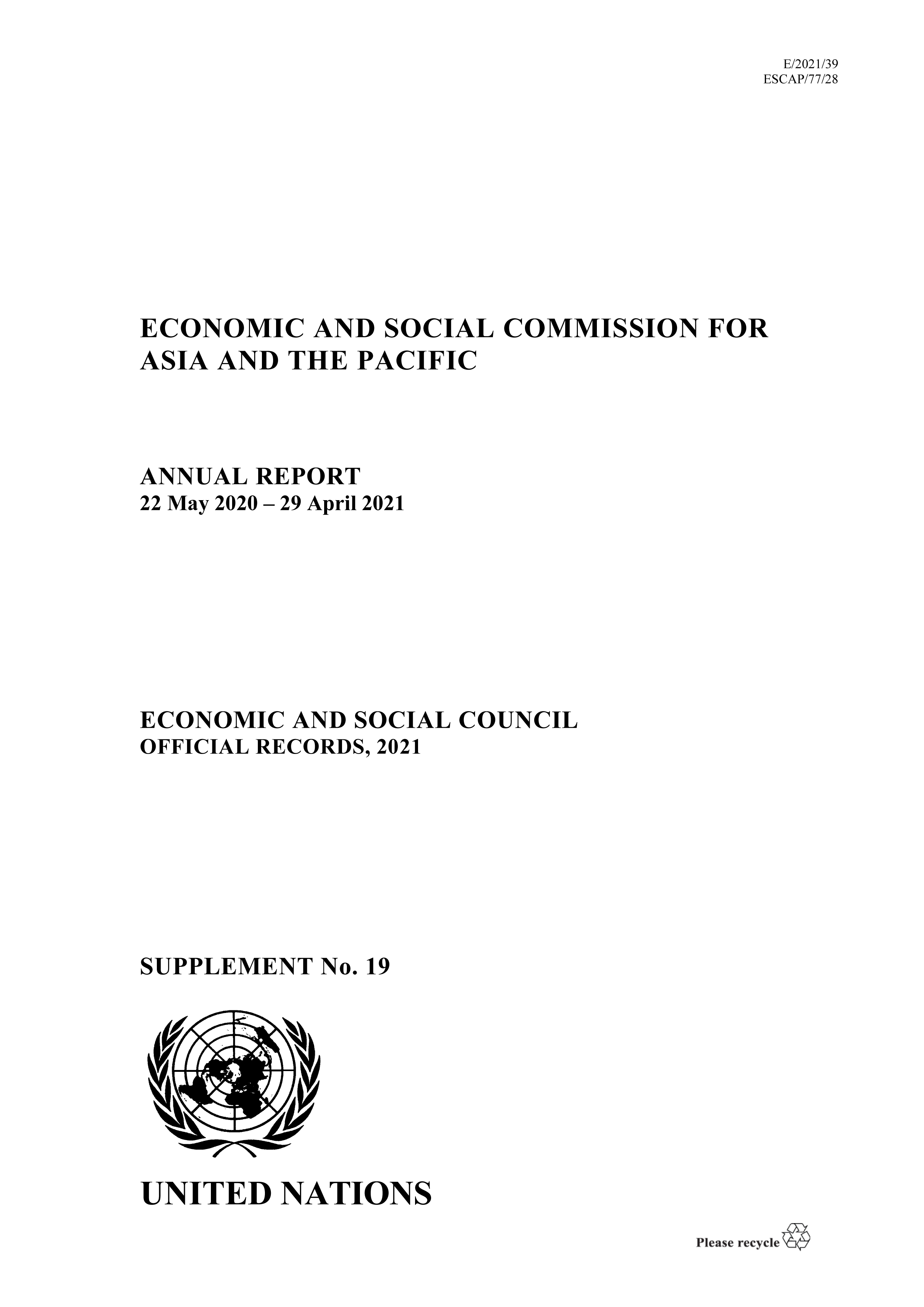 image of Annual Report of the Economic and Social Commission for Asia and the Pacific 2021