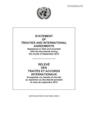 image of Relevé des Traités et Accords Internationaux: Enregistrés ou Classés et Inscrits au Répertoire au Secrétariat pendant le Mois de Septembre 2013