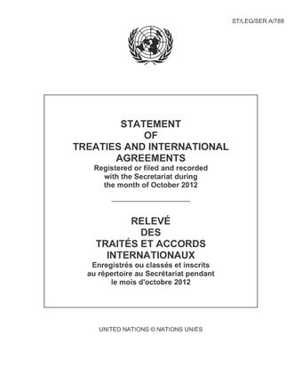 image of Statement of Treaties and International Agreements Registered or Filed and Recorded with the Secretariat During the Month of October 2012