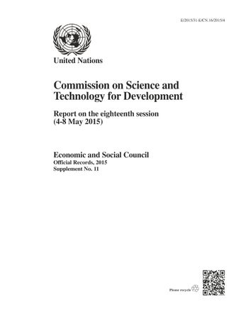 image of Report of the Commission on Science and Technology for Development on the Eighteenth Session (4-8 May 2015)