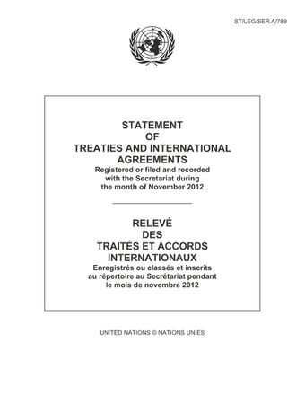 image of Statement of Treaties and International Agreements Registered or Filed and Recorded with the Secretariat During the Month of November 2012