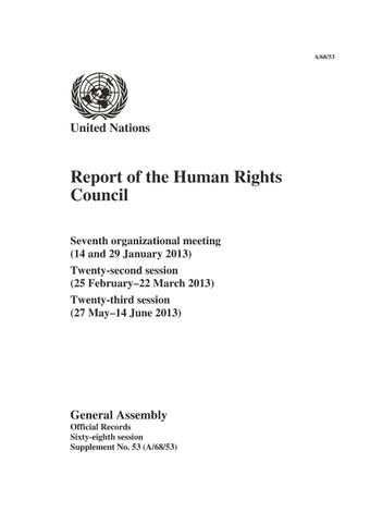 image of Report of the Human Rights Council: 7th organizational meeting (14 and 29 January 2013); 22nd session (25 February–22 March 2013); 23rd session (27 May–14 June 2013)