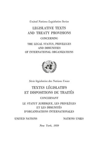 image of Legislative Texts and Treaty Provisions Concerning the Legal Status, Privileges and Immunities of International Organizations