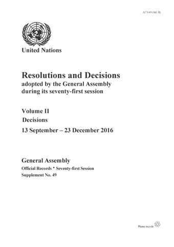 image of Resolutions and Decisions Adopted by the General Assembly During its Seventy-first Session: Volume II