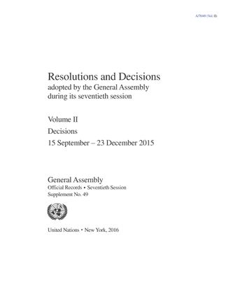 image of Resolutions and Decision Adopted by the General Assembly During its Seventieth Session: Volume II